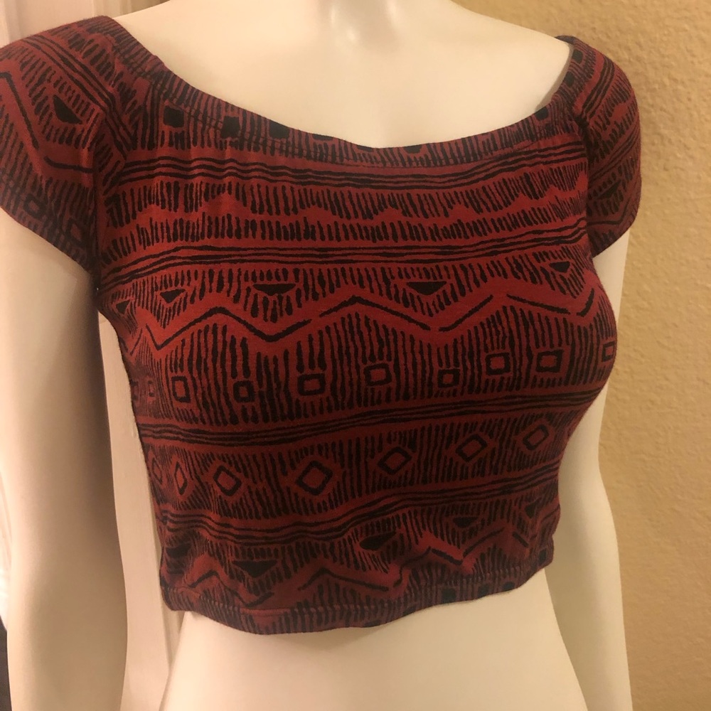 Red and Black Geo Crop Top